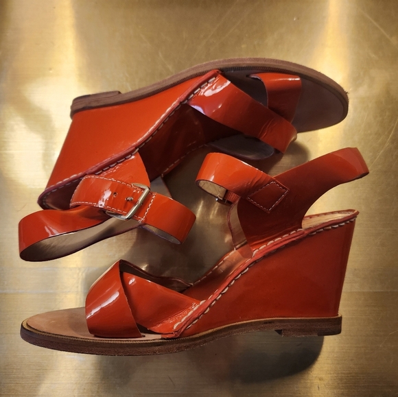 Orange Diane Von Furstenberg Wedge Sandals Size 9 - Picture 9 of 12